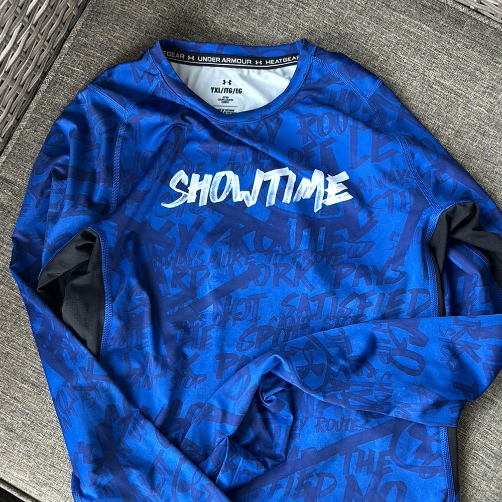 Youth XL EUC Under Armour Blue Long Sleeve Performance Tee showtime heatgear